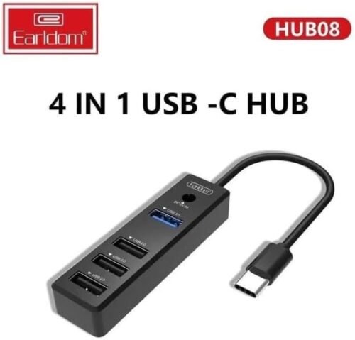 Earldom ET-HUB08 4-In-1 USB-C Hub - High-Speed Data Transfer, 4K HDMI, USB 3.0, SD/MicroSD Card Reader
