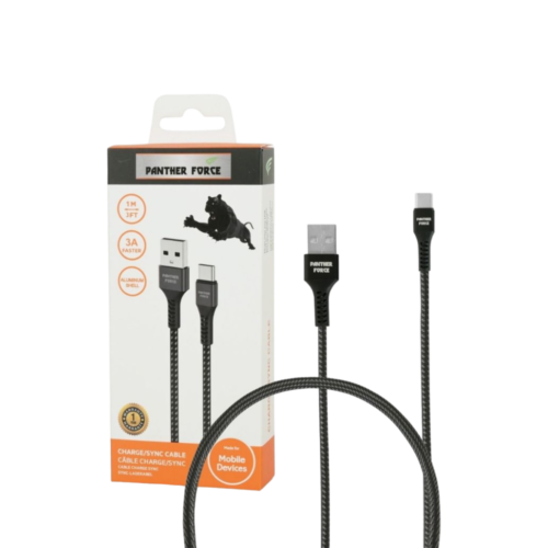 PF13- Panther Force 3A 1M Cable For Type-C - Extended Length For Convenient Charging And Syncing Of Your Phone